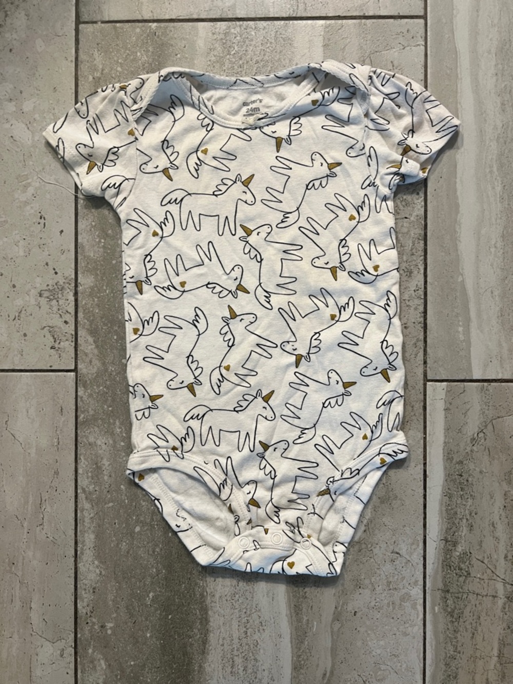 Carter's White Baby One-Piece with Navy Unicorn Outline and Gold Horns